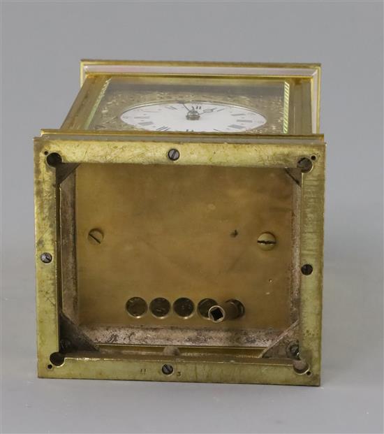 An early 20th century silvered and ormolu hour repeating carriage clock, H.6.25in.
